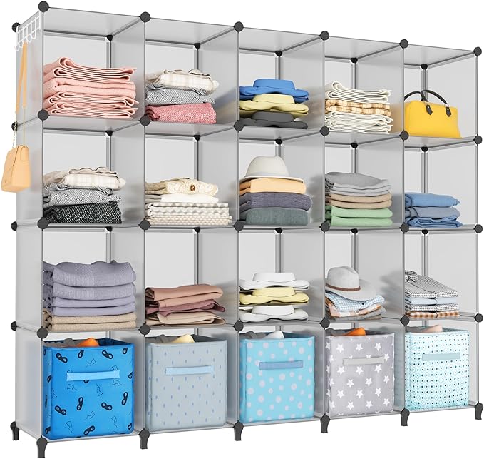 HOMIDEC 20-Cube Storage Organizer, Closet Organizer Storage Shelf Bookcase Bookshelf with Metal Hammer, Storage Cubes Organizer Cabinet for Kids, Closet, Bedroom, Bathroom