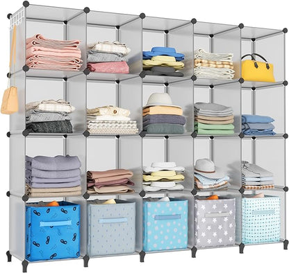 HOMIDEC 20-Cube Storage Organizer, Closet Organizer Storage Shelf Bookcase Bookshelf with Metal Hammer, Storage Cubes Organizer Cabinet for Kids, Closet, Bedroom, Bathroom
