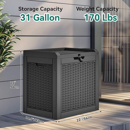 YITAHOME 32 Gallon Deck Box, Resin Storage with Lockable Lid & Side Handles, Indoor Outdoor Small Container for Patio Cushion, Garden Pool Accessories, Backyard Furniture, Water Resistant