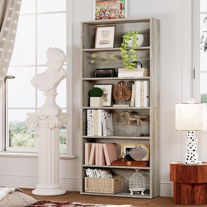 IRONCK Bookshelves and Bookcases Floor Standing 6 Tier Display Storage Shelves 70in Tall Bookcase Home Decor Furniture for Home Office, Living Room, Bed Room