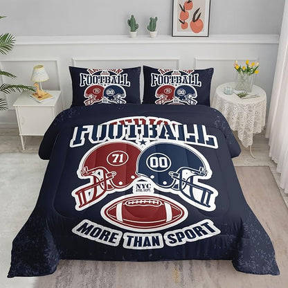 Datura home American Football Comforter Set Vintage Navy American Football Printed Quilt Bedding Set with 1 Comforter and 2 Pillowcases for Boys and Girls Bedroom All Season(Football Navy Twin)