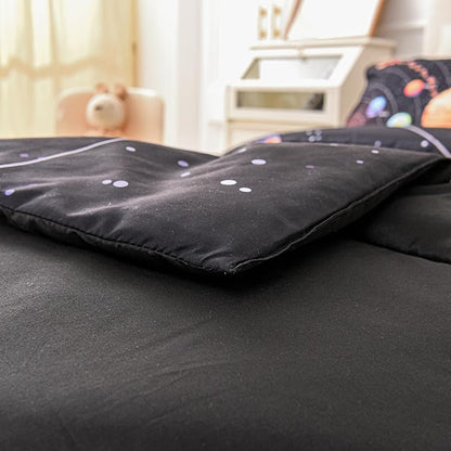 6 Pcs Solar System Comforter Set Twin Outer Space Bedding Set Universe Planets Theme Comforter for Boys Kids Ultra-Soft (1 Comforter, 2 Pillowcases, 1 Flat Sheet, 1 Fitted Sheet,1 Pillowcover)