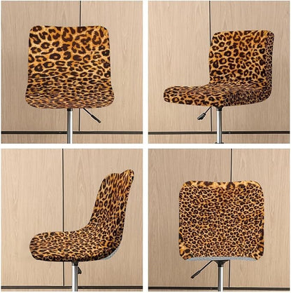 Leopard Brown Barstools Covers with Backs,2 Pack Durable Barstool Covers Bar Stool Covers,Washable Elastic Stool Cushion Cover Swivel Barstool Covers Slipcovers for Low Short Back
