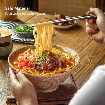 IQCWOOD 5 Pairs 18/8 Stainless Steel Chopsticks – Non-Slip Laser Engraved Metal Chopsticks for Asian Food Sushi Ramen Pho, Reusable & Dishwasher Safe Gift Box