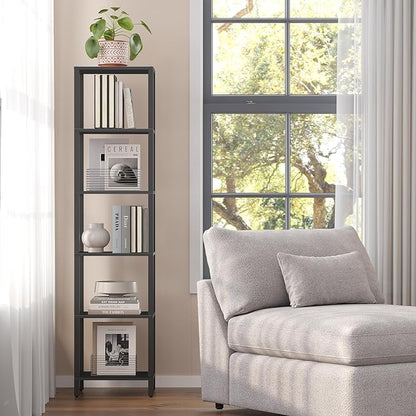 TUTOTAK Bookshelf, 6-Tier Tall Book Shelf, Narrow Bookcase for Small Space, DIY Stackable Bookshelf, for Living Room, Office, Study, Entryway, Industrial, Black BS01BK006