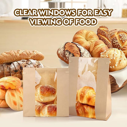 30 Pack Bakery Bags with Window Kraft Paper Bread Bags Bread Loaf Bags with Tin Tie Tab Lock Toast Bags Baked Food Packaging Storage