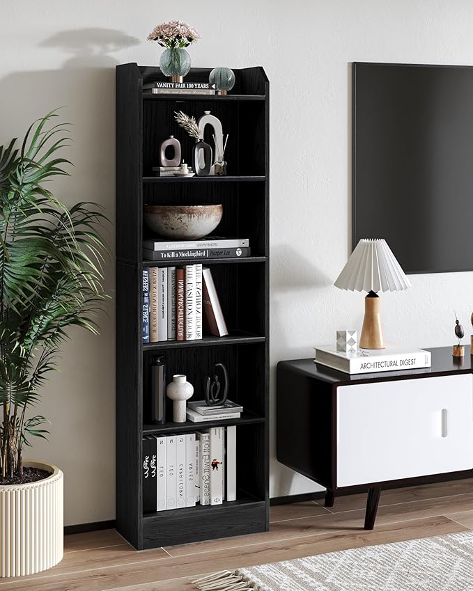 6-Tier Bookshelf, 66.7 Inches Floor Standing Bookcase, Display Storage Shelf, Corner Shelf, Home Decor Furniture for Home Office, Living Room, Bedroom, Black 02904XBC