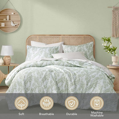 Codi Sage Green Comforter Set King Size, Floral Bedding Sets for Women | Nature Botanical Style, Unique Reversible Design, Better for Spring and Summer | Leaf Print 3 Pieces