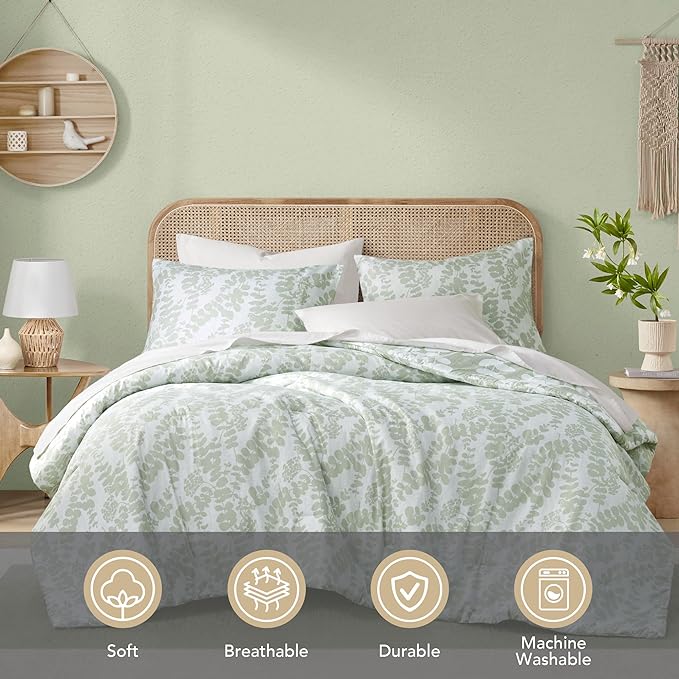 Codi Green Floral Comforter Twin Size, Sage Botanical Bedding Set | Nature Style, Unique Reversible Design, Better for Spring and Summer | Leaf Print 3 Pieces