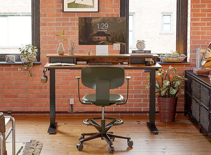 FEZIBO 48 x 24 Inch Height Adjustable Electric Standing Desk with Double Drawer, Stand Up Desk with Storage Shelf, Sit Stand Desk, Rustic Brown