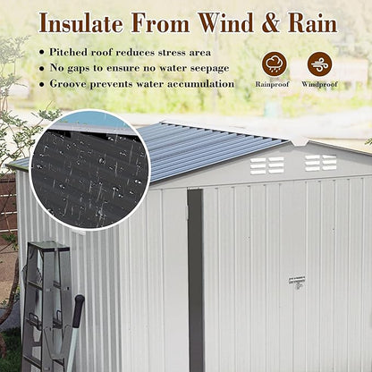 6x3.6FT Storage Shed, Outdoor Galvanized Steel Garden Shed with Lockable Door & Window, Waterproof Metal Tool Storage for Garden, Backyard, Patio, Lawn