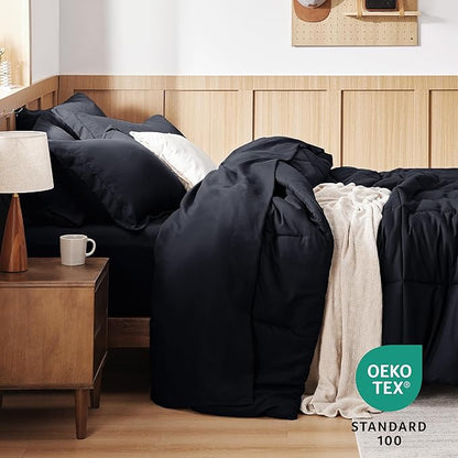 Bedsure Black Twin XL Comforter Set for Boys- 5 Pieces Solid Twin XL Bed in a Bag, Twin XL Bed Set Black with Comforters, Sheets, Pillowcase & Sham, Extra Long Twin Comforter Set
