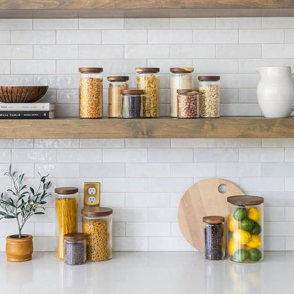 Ribbed Glass Jar with Wooden Lid 16.9oz / 27oz | Airtight Fluted Storage Container for Food, Pasta, Coffee, Candy, Dog Treats, Snacks | Canisters for Home & Kitchen (44 fl.oz / 1300ml -3X)