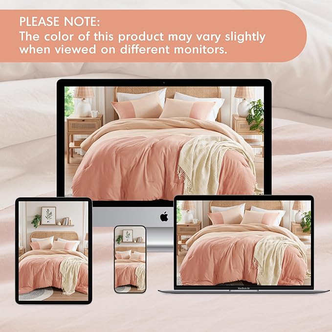 Pink King Size Comforter Set - Modern Farmhouse Soft Comforter Sets for Women, Colorblock Pattern Bed Sets for All Season, 3 Pieces includes 1 Comforter, 2 Shams (104"x 90")