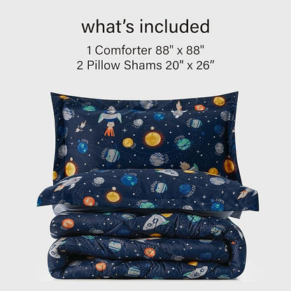 Queen Space Bedding Sets for Boys, 3 Pieces Kids Queen Comforter Sets, Super Soft Lightweight for All Seasons, Includes 1 Comforter (88"x88") and 2 Pillowcase (20"x26"+2")