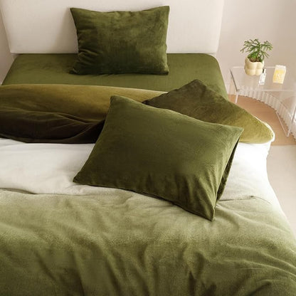Wellboo Army Green Gradient Comforter Sets Full Green White Fluffy Bedding Comforters Modern Gradient Dark Green Flannel Quilts Farmhouse Abstract Art Watercolor Comforters Sherpa Fuzzy Plush Bedding