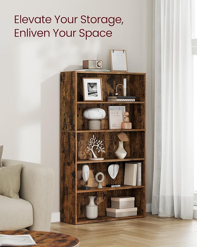 VASAGLE Bookshelf, 31.5 Inches Wide, 5-Tier Open Bookcase with Adjustable Storage Shelves, Floor Standing Unit, Rustic Brown ULBC175X01