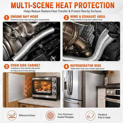 FLASLD Thermal Block - Automotive Heat Shield - Reflective Aluminum, Insulation & Adhesive 40'' X 60''