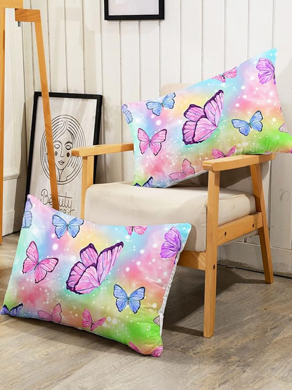 Datura home Bedding Comforter Set Rainbow Watercolor Printed Pattern Quilt Bedding Set with 1 Comforter and 2 Pillowcases for Girls Bedroom All Season(Butterfly Watercolor Twin)