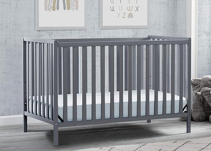 Delta Children Heartland 4-in-1 Convertible Crib - Greenguard Gold Certified, Charcoal Grey
