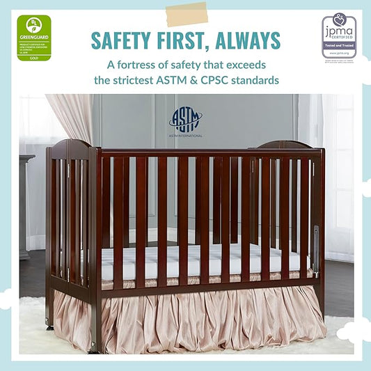 Dream On Me 2 in 1 Portable Folding Stationary Side Crib in Espresso, Greenguard Gold Certified 40x26x38 Inch (Pack of 1)
