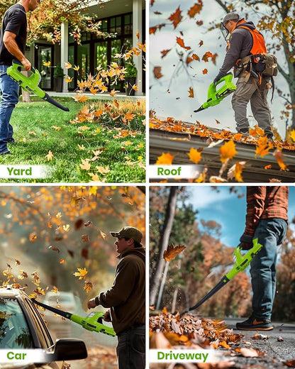 HARDELL Leaf Blower, 18V Small Leaf Blower Cordless with 2.0Ah Battery & Fast Charger, Lightweight Electric Leaf Blower for Lawn Care, Patio, Blowing Leaves, Green