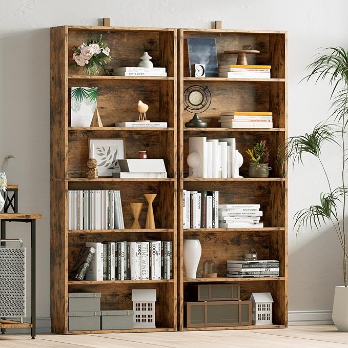 IRONCK Bookshelves and Bookcases Set of 2 Floor Standing 6 Tier Display Storage Shelves 70in Tall Bookcase Home Decor Furniture for Home Office, Living Room, Bed Room