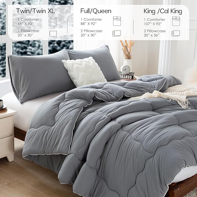 COTTEBED Warm Softness Twin Comforters Sets for Girls Kids College Dorm, Thick Breathable Fluffy Cozy Comfy Bed Down Comforter & Pillowsham Winter, Twin/Twin XL Dark Gray