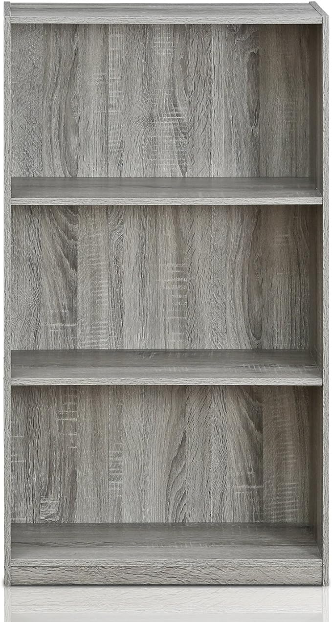 Furinno Basic 3-Tier Bookcase Storage Shelves, French Oak Grey