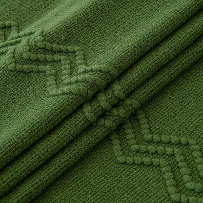 MIULEE Olive Green Knitted Throw Blanket for Couch Boho Textured Cozy Woven Blanket with Tassels for Sofa Chair Bed Living Room Spring Acrylic Wave Pattern 50"x60"