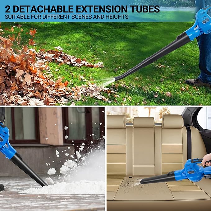 20V Leaf Blower Cordless, Battery Powered Leaf Blower with 2 Battery and Charger, Rechargeable Electric Handheld Leaf Blowers Variable Speed with 2 Tubes for Patio, Lawn, Leaves