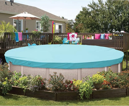 ECOOPTS 16 ft Waterproof Round Polyester Pool Cover for Above Ground Pools, Swimming Pool Cover Protector Winter Safety Cover (Turquoise)