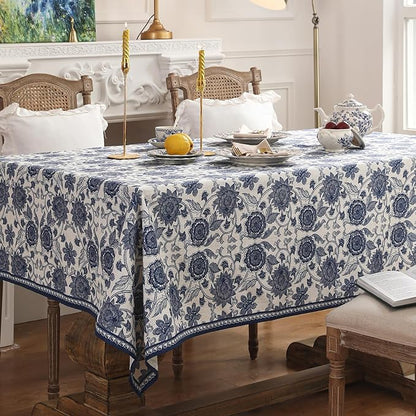 patdrea Designer Vintage Blue Long Rectangle Tablecloth,Linen Anti-Wrinkle Paisley Pattern Farmhouse Table Cloth,Decor Table Cover for Kitchen Dining,Christmas,Thanksgiving,63"x94"-Lantang a