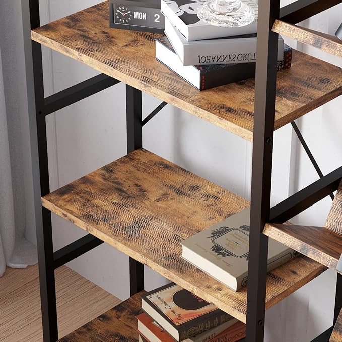 IRONCK Bookcases and Bookshelves Triple Wide 5 Tiers Industrial Bookshelf, Large Etagere Bookshelf Open Record Player Shelves with Metal Frame for Living Room Home Office