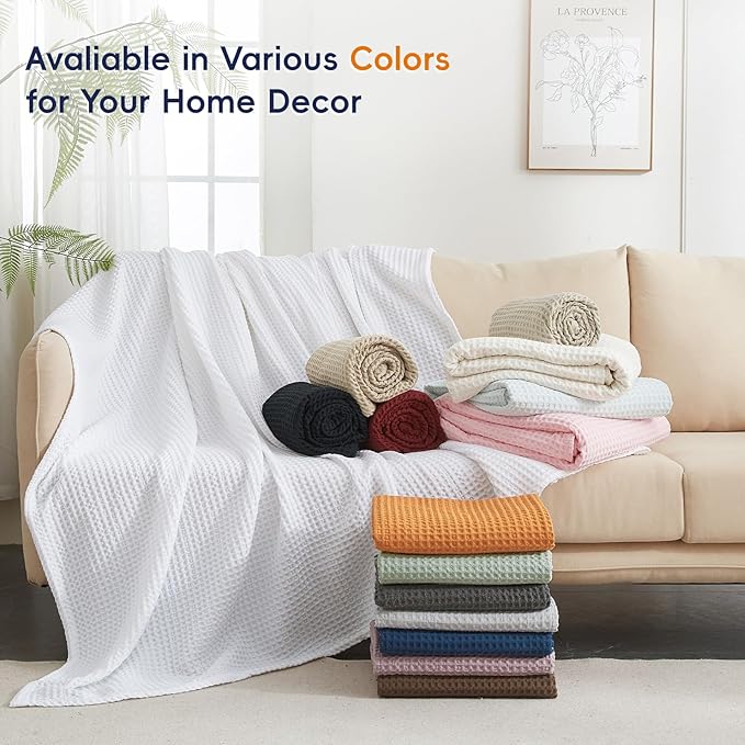 PHF Ultra Soft Waffle Weave Throw Blanket 50"x 60"- Washed Lightweight Breathable Cozy Woven Blanket for Bed - Aesthetic Decor for Couch Bedding Sofa Home Car - Light Grey