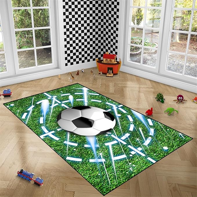 Football Rug for Boys Room - Soccer Rug for Boys Room Football Printed Rug for Kids Room Football Decor for Boys Bedroomsports Ball Doormat for Living Room Bedroom,3'×4'