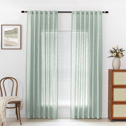 MYSKY HOME Living Room Curtains for Windows Semi Sheer Curtains 90 Inch Length Boho Room Decor Sliding Glass Patio Doorways Light Filtering Privacy Protect Soft Texture, Aqua, 50" x 90", 2 Panels
