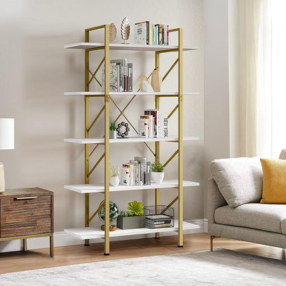 YITAHOME 5 Tier Gold Bookshelf, 70.9" Tall Modern Wide Bookcase, Open Storage Rack Shelves in Living Room/Bedroom/Home/Office, Books Holder Organizer for Books/Plants, Gold & White