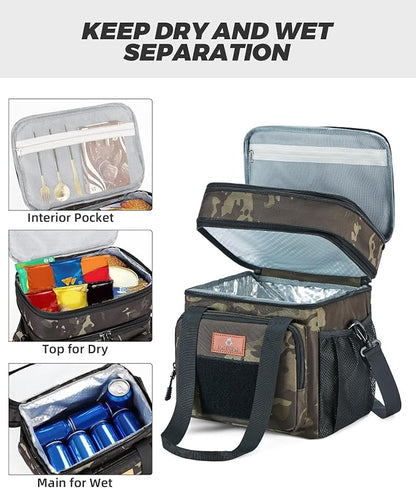 HSHRISH Expandable Large Tactical Lunch Box for Adults, Durable Insulated Lunch Bag with Lots of Storage Space, Cooler Bag for Men Women Work Outdoor Picnic Trip, 16 L, Black
