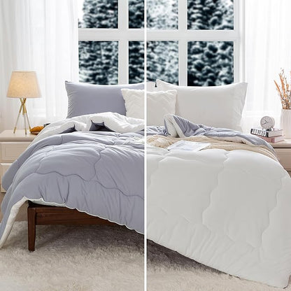 COTTEBED Ultra-Soft Reversible Warm Comforter Set Twin Sized, Winter Milk Cup Grey White Breathable Bedding Down Alternative Comforter for Boy Kids Girl School College Dorm Christmas, Twin/TwinXL