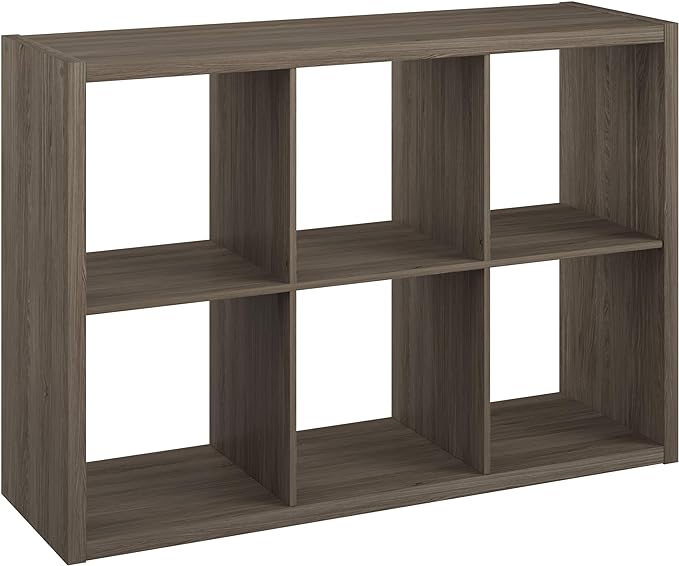 ClosetMaid Decorative 6 Cube Open Display Wood Laminate Versatile Storage Organizer for Indoor Home or Office Spaces, Graphite Gray