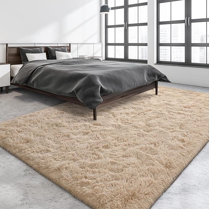 Super Soft Fluffy Shaggy Rugs for Living Room Bedroom, Fuzzy Plush Area Rugs for Girls Kids Room Nursery Home Decor, Furry Dorm Rug Cute Non-Slip Indoor Floor Carpet 5x8 Feet, Beige