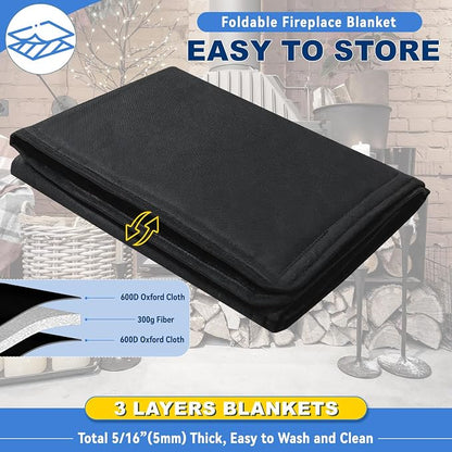 Magnetic Fireplace Cover, Fireplace Draft Stopper with 12 Pieces Strong Magnets, Fireplace Blanket for Heat Loss, Air Blocker for Winter and Summer, 43"x36", Black