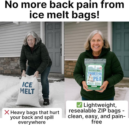 Thawtful Pet Safe Ice Melt – Pet Friendly Ice Melt, Snow Melt – Green Granules with CMA, Melts to −12°F (−24°C) - Driveway Salt & Sidewalk Salt for Ice (4 qt. - 8.5 lb.)