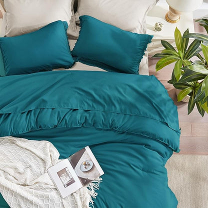 Andency Turquoise Comforter Set Full Size, 3 Pieces Boho Teal Tassel Lightweight Bedding Comforter Sets, Teal Blue All Season Soft Fluffy Fringe Bed Set (79x90In Comforter & 2 Pillowcases)