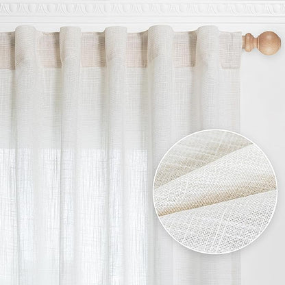 MYSKY HOME Short Curtains for Bedroom Small Windows, Light Filtering Sheer Drapes Boho Decor Country Style Kitchen Bathroom Panels Set, Light Filtering Privacy Blind, 50x54, Natural, 2 Pieces