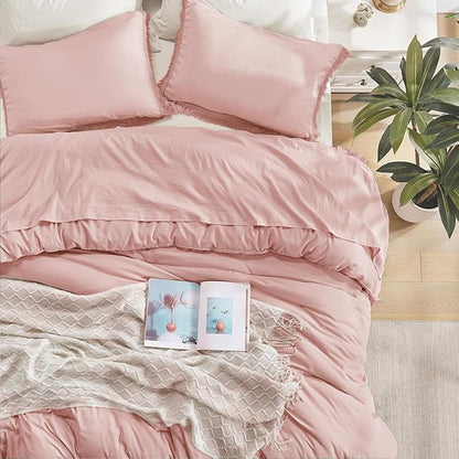 Andency Pink Comforter Set Full Size for Girls, Blush Boho Women Tassel Lightweight Bedding Comforter Sets, 3 Pieces All Season Soft Fluffy Fringe Bed Set (79x90In Comforter & 2 Pillowcases)
