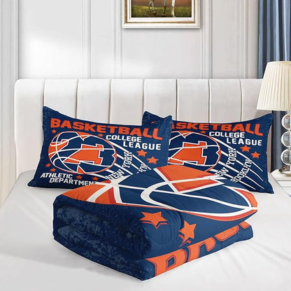 Datura home Basketball Comforter Sets for Boys Kids,Orange Blue Theme Basketball Championship American Style,Duvet 3Pcs in Quilt Sets with 1 Comforter and 2 Pillowcases(Orange Twin)