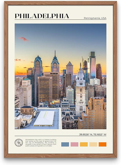 StudioUBILA Philadelphia Wall Art Poster, Decorative Cityscape Landscape Art Prints, Home Decor Wall Art Print for Bedroom Living Room Kitchen Decorations, Unframed
