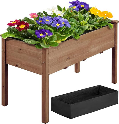 Yaheetech 1pc Raised Garden Bed 48x24x30in Elevated Wooden Horticulture Planter Box with Legs Standing Growing Bed for Gardening/Backyard/Patio/Balcony, Dark Brown